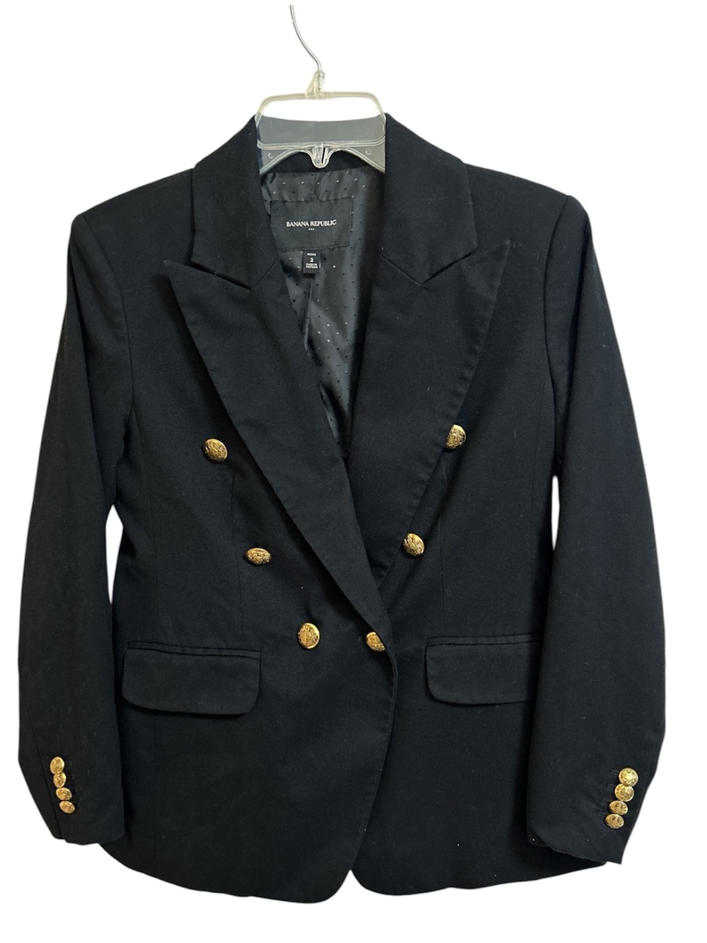 Banana Republic Black Double-Breasted Blazer with Gold Buttons Size 2P